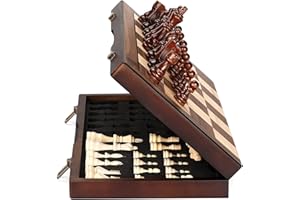 Hurdaos Magnetic Wooden Chess Board Set with Manual for Adults Kids 15 Inch Chess Puzzle with Handmade Pieces, Folding Portable Travel Unique Chess Game for Tournament Professional Beginner