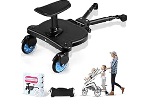 ENERHUB Universal Buggy Board with Seat, Kiddy Board with Pram Organiser Bag Fits 99% of Prams, Buggy Board for Families with More Than 2 Kids Aged 2-6 Years, Holds Children Up to 25KG