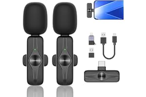 GEYUEYA Home Microfono lavalier wireless per iPhone iPad,microfono wireless plug-play,microfono wireless con riduzione del rumore per YouTube TikTok Facebook,nessuna app (2 Mic)