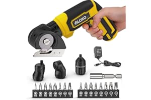 VLOXO 4 in 1 Akkuschrauber 7.0Nm 4V Kabelloser Katonschneider Schraubendreher mit LED-Licht inkl. Winkel-/Drehmoment-/Schneid- und Exzenter-Aufsatz zum Schneiden Schrauben 16 Bits für Haushalt & DIY