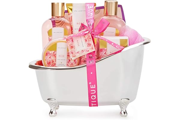 Spa Luxetique Coffret Cadeau Femme-8pcs Rosa Coffret Soin Beauté Femme Comprend Gel Douche,Beurre de Karité,Bombe de Bain,Bain Moussant, Cadeau Saint Valentin, Idee Cadeau Anniversaire Femme Maman