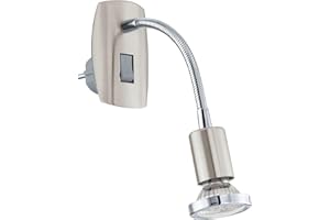EGLO reflektor gniazdkowy Mini, 1-punktowa lampa wtykowa, lampa gniazdkowa wykonana ze stali, kolor: matowy nikiel, chrom, gniazdo: GU10, w zestawie przełącznik i elastyczne ramię