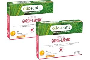 OLIOSEPTIL - Pastilles à Sucer Gorge-Larynx - Sans Sucres Ajoutés - Extraits de Plantes, Vitamine C, Cuivre et Huiles Essentielles - Apaise et Assainit la Gorge - Goût Miel Citron - Lot de 2
