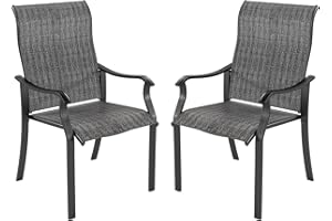 UDPATIO Gartenstühle 2er Set, Hochlehner Gartenstuhl Metall, Textilene Balkonstuhl, Terrassenstuhl 220kg Belastbar, Gartensessel wetterfest für Terrasse (Grau)