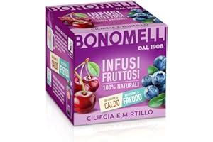 Bonomelli Infusi Fruttosi, Ciliegia e Mirtillo, Confezione da 12 Filtri, Gusto Dolce e Lievemente Acidulo, Infusione a Caldo e a Freddo, Ingredienti 100% Naturali (24g)