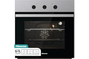 Hisense BI62120AX - Forno multifunzione, 3 manopole Push Pull, cavità 61l, 7 funzioni, AcquaClean, 2 vetri, funzione pizza 250°, classe A, inox, Basico