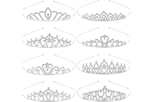Yoosit 8 Pack Silver Thin Metal Sparkly Glitter Rhinestone Crystal Crown Headbands Wedding Prom Birthday Party Princess Hair Bands Tiaras Accessories for Kids Girls Teens Women Brides