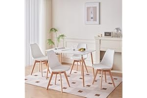 BenyLed Juego de Comedor Mesa Rectángulo con 4 Sillas，para el Hogar, la Oficina y el Café (Blanco+ZDCZ)