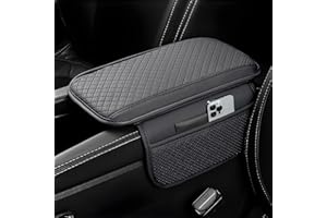 VBGURR Upgraded Car Armrest Cushion Universal Car Armrest Mats Wear-Resistant Pu Leather Auto Center Console Pad with 2 Side Storage Bags Car Armrest Cover Protection Middle Console Cover (Grey)