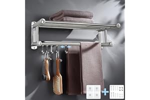 CRITIVE-SHOP Wieszak na ręczniki łazienkowe, montaż na ścianie, stojak na ręczniki ze stali nierdzewnej, regał łazienkowy, z 5 hakami aktywności, podwójny regał do przechowywania ręczników (50 cm)