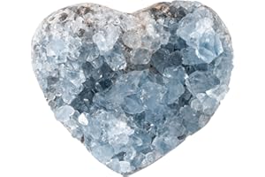 Amogeeli Raw Blue Crystal Celestite Geode Heart Shaped Healing Crystals Rock Cluster Home Office Decor (approx 320-450g)