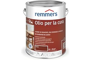 Remmers Olio curativo teak, 5 litri, olio a decorativo base di solvente legno all'interno e all'esterno, idrorepellente, tonalità di colore brillanti, adatto per mobili da giardino e terrazze in legno