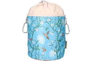 bellaCott Sac à Pinces à Linge Portable Kolibri – Ø18 x 31 cm, 100% Coton, avec Cordon et mousquetons, Sac de Rangement avec Motif Oiseau pour la Maison, Le Jardin et Le Camping