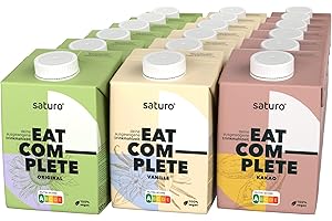 ‎SATURO Saturo Trinkmahlzeit Probierpaket (Schokolade, Vanille, Original) | Astronautennahrung Mit Protein & 500kcal | Vegane Trinknahrung Mit Wertvollen Nährstoffen | 18 x 500 ml
