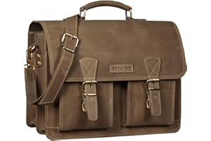 STILORD 'Jeffrey' Maletín de Cuero Auténtico - Bolso Portadocumentos Vintage Grande Hombre & Mujer - Bolsa Portátil 15,6' - Bolsa Bandolera Piel Fijación para Trolley