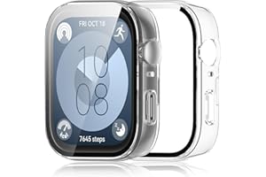 Haofun Fundas para Huawei Watch Fit 3 Protector Pantalla Cristal Templado Incorporado, [2 Piezas] Estuche Rígido Delgado PC Protector de HD Pantalla Cristal Templado - Negro