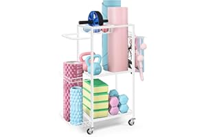 LIANTRAL Stojak do przechowywania mat do jogi, metalowy organizer na siłownię do mat do jogi, wałków piankowych i sprzętu fitness, oszczędzający miejsce sprzęt treningowy stojak do przechowywania