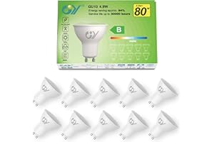 GY GU10 LED Bulb 4.9W 790lm Cool White 6500K Energy Saving LED Bulb, The New UK Energy Efficiency Class B Replaces 80W, 110°Beam Angle Non-Dimmable, 10 Pack