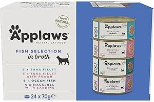 Applaws 100% naturalna mokra karma premium dla kotów, wybór ryb, wielopak w bulionie – opakowanie 24 x 70 g puszki