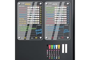 BIROYAL Acrylic Magnetic Chore Chart for 2 Kids, Behaviour Charts for Children, Weekly Reward Chart for Teens Multiple Kids, w/ 6 Colors Markers & EVA Gaskets, 20×30 cm Dry Erase Board