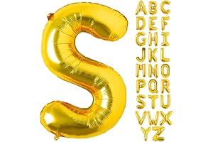 Goldedge Large Gold Letter S Balloons Helium Balloons,Foil Mylar Big for Birthday Party Anniversary Supplies Decorations, Gold, 32 Inch S229-SG