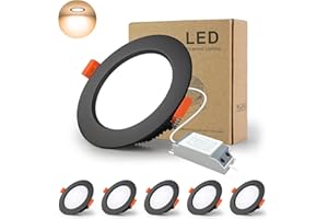 Downlight Led Negro Techo Empotrable,BAGZY 5x 7W Foco techo Redondo=70W (700 LM) 3000K (Luz Blanco Cálido), IP44,Recorte 80-90mm, AC 220-240V,Foco de Techo Ultraplano para Dormitorio,Baño,Cocina