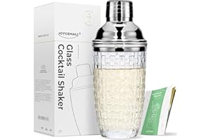 Glas Cocktailshaker, JOYCEMALL 385ML Klarglas Silber Cocktail Shaker Mixer Set mit Edelstahl Lecksicher Messbecher-Deckel & Sieb & Geschenkbox für Zuhause Bar Wein Gemischte Fruchtsäfte Getränke