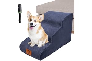 Zvonema Escalera para Mascotas de 3 Peldaños-Escalera para Mascotas de Esponja,escaleras para Perros pequeños y Gatos,Lavables,Parte Inferior Antideslizante-con 1 Ruedas para Pelusa