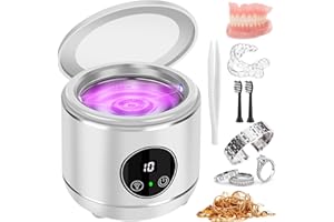 Nettoyeur à ultrasons U-V pour prothèses, EnGiTores Machine de nettoyage à ultrasons pour prothèses protège-dents aligneurs têtes brosse dispositif de nettoyage à ultrasons pour tous appareils (White)