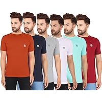 RZERO9 Men's Cotton Regular Fit Half Sleeve Plain Solid Casual Wear Round Neck Tshirt (Combo Pack of 6) Multicolor