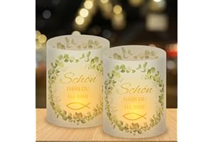 BOYATONG 12 Windlicht Fisch Tischdeko, Deko Kommunion Taufe Konfirmation Firmung Jugendweihe, Erstkommunion Deko Junge Mädchen, Schön DASS Du Da Bist, Geeignet für Teelichter oder Kerzen