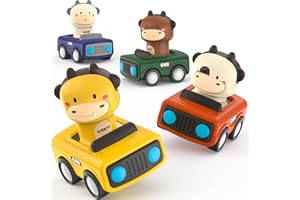 MOONTOY Coches para Niños Juguetes Regalo para Niños 1 2 3 Años,4 Piezas Coches de Carreras de Animales para niños de 1 a 3 años,Juguetes de Coche Baby Press and Go para 12 18 24 Meses o más