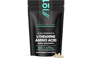 L-Theanine 400mg with BioPerine - 120 Vegan Capsules - Highly Bioavailable - Resealable and Recyclable Pouch - 6 Months Supply by Alpha01