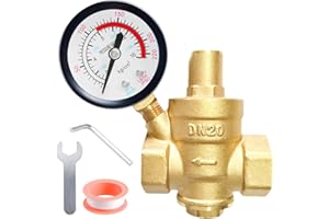WIYETY DN20 Reductor de presión de agua: regulador de presión de agua de latón de 3/4 pulgadas con manómetro y herramientas de ajuste, regulador de presión de latón de 1,6 MPa, medidor de presión de