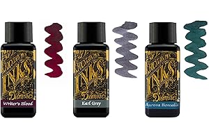 Diamine Tinta de Pluma Estilográfica 30ml - Writer's Blood, Earl Grey, Aurora Borealis - 3 x Botellas