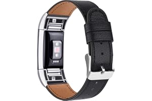 Tobfit Bracelet Compatible Fitbit Charge 2 en Cuir Sport Femme Homme,Bande de Rechange Ajustable connecteurs en métal Accessoires (Noir, 5,5 "- 8,1")