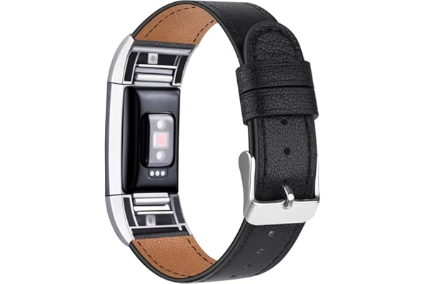 Tobfit Bracelet Compatible Fitbit Charge 2 en Cuir Sport Femme Homme,Bande de Rechange Ajustable connecteurs en métal Accessoires (Noir, 5,5 "- 8,1")