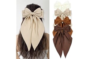 Cinaci 4 Pieces Large Big Oversized Satin Hair Bows with Long Tail Bow French Barrettes Hair Clips Accessories for Women Girls Teens