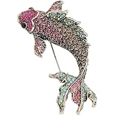 Nostaljik Koi Balığı Broşu - Pembe Taşlı Balık Broş Takısı, Işıltılı Ceket, Şal ve &Ccedil;anta Aksesuarı