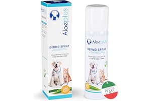 ALOEPLUS Dermo Spray 100ml - Cicatrizzante Cani e Gatti Ferite, Proprietà Lenitive, Decongestionanti e Cicatrizzanti, Pelle Sensibile, con Aloe Arborescens BIO contro Prurito Cane, Irritazioni