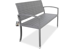 CASARIA® 2 Seater Poly Rattan Garden Bench | 320kg Load Capacity | Water and UV-Resistant | Outdoor Patio Terrace Balcony Seating Furniture Love Seat | 122 x 90 x 58 cm | Grey