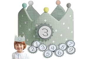 Ochomasun Geburtstagskrone Jungen & Mädchen, Geburtstagskrone Musselin, Krone Geburtstag Klett Austauschbar 1-9 Zahlen, Geburtstagszug Dekorative Hüte für Kindergeburtstag Parteien