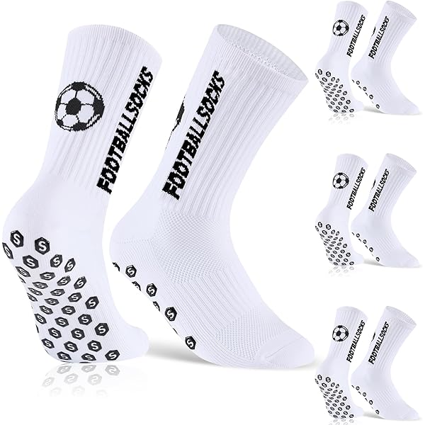 JUNEBRUSHS Voetbalsokken voor heren, 8 stuks, wit, antislip grip, atletische sokken