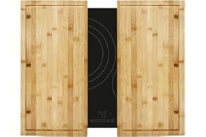 LEKE GO Cubre Vitrocerámica E induccion, Juego de 2 Tablas de Cortar de Madera Bambú Natural nórdica de 56x55x4,5 cm, Protector Encimera Universal 100% Compatible