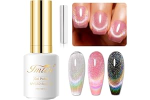 Imtiti Smalto Gel Colore Arcobaleno, 15ML Olografico 9D Occhi di Gatto Glitter Gel Polish Magnetico Smalto Gel UV con Stick Magnetico per Salone Unghie