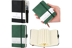 HOCUCHELAND 2 Stück Notizbuch Klein, Hardcover Notizblock A7 mit 200 Seiten, Notizbuch Klein mit Stift, Mini Notizblock mit Elastischem Verschlussband und Stifthalter, Pocket Notebook für Männer Frauen