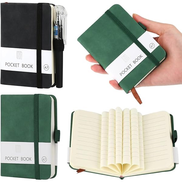 RETTACY Pocket Notebook A6 Mini Notepad 2 Pack Small Hardcover Journal With Content,312 Numbered Pages, 2 Inner Pocket, 100gsm Lined Paper 8.5 X 14 Cm - Black Brown