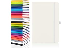 ‎NOTES LONDON Notes London Blank Page Notebook A5 White Unlined Blank Pen Loop Ribbon and Paper Pocket Medium Cover Notebook Eco Friendly Sustainable Paper (White)