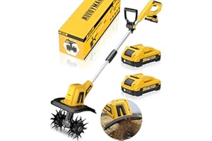 Alloyman Motozappa elettrica da 20 V, fresa da giardino, batteria da 360 giri/min, con 2 batterie da 2,0 Ah e caricabatterie, larghezza di lavoro 23 cm, profondità 17 cm, Motozappa per terreni