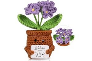 WenmthG Dankeschön Geschenke Gestrickte Lila Blumenpuppe, Kleines Dankeschön Geschenk Positive Kartoffel Deutsch Pocket Hug Glücksbringer für Freunde Kollegen und Famili